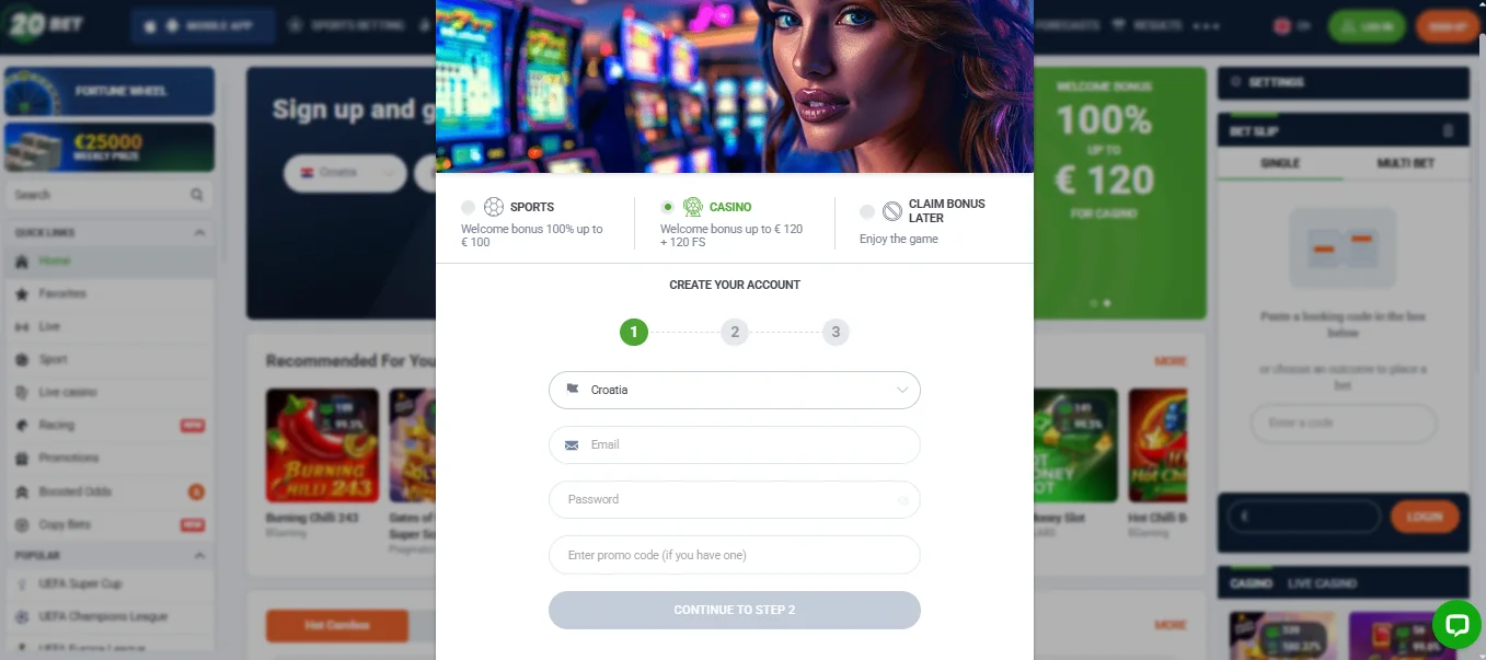 20Bet casino stranica registracija