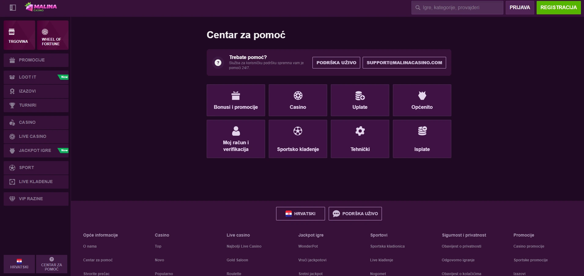 Malina Casino casino centar za pomoć