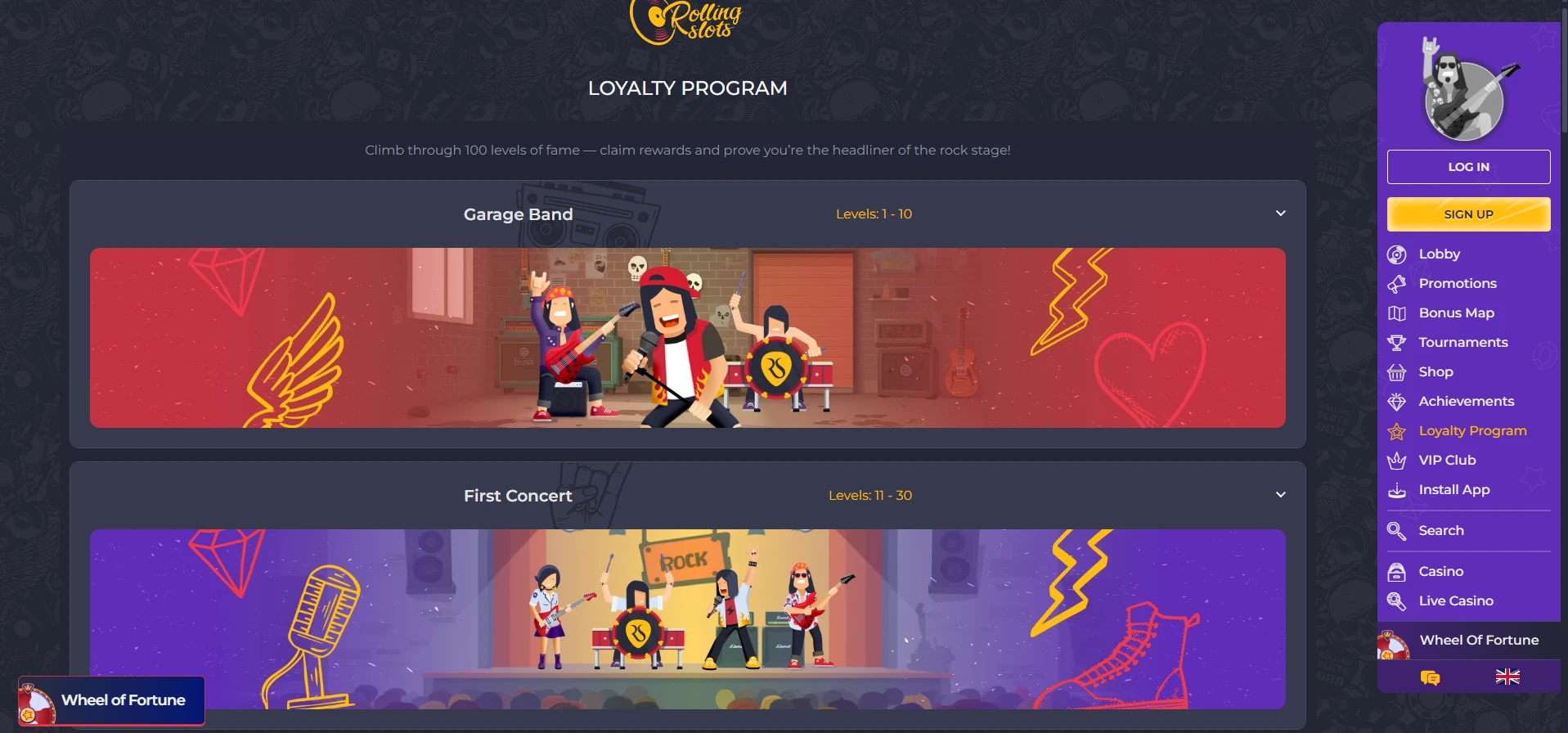 Rolling Slots casino program vjernosti