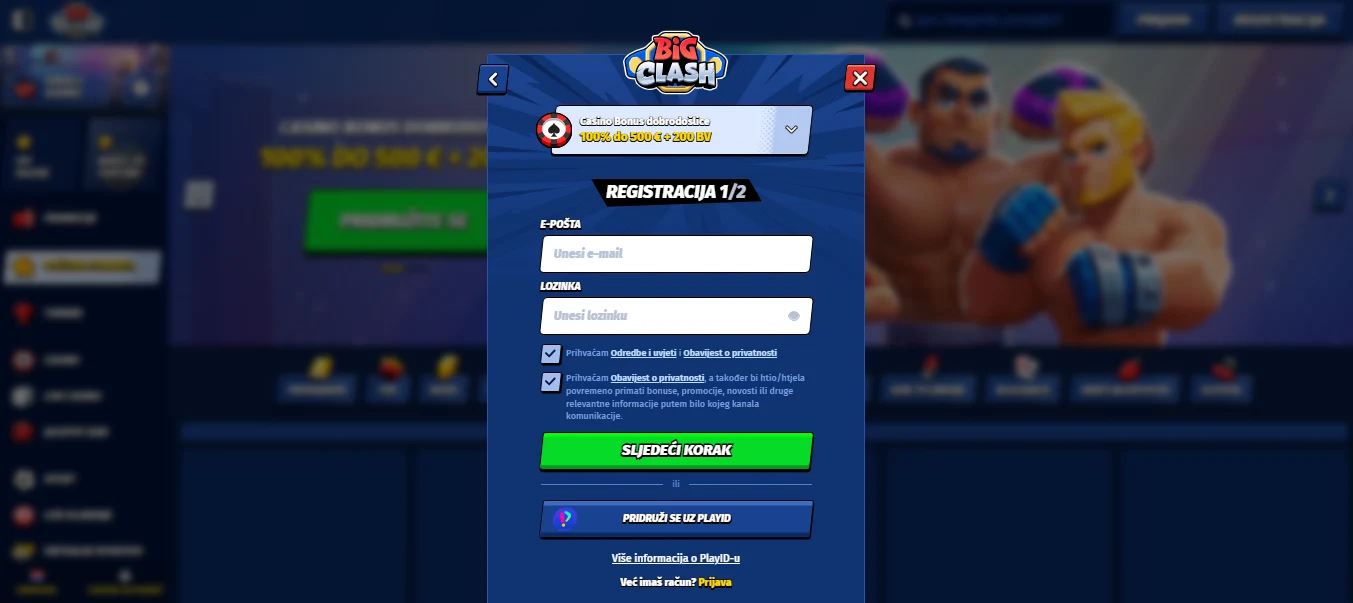 BigClash casino stranica za registraciju