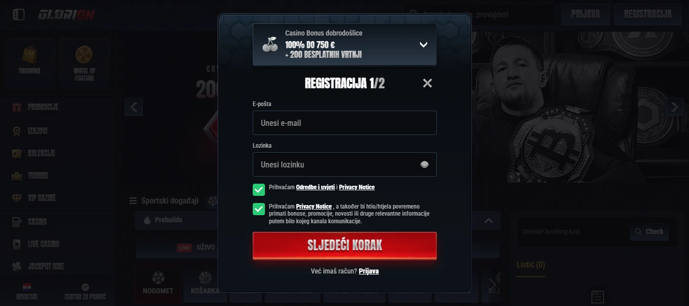 Glorion casino stranica za registraciju