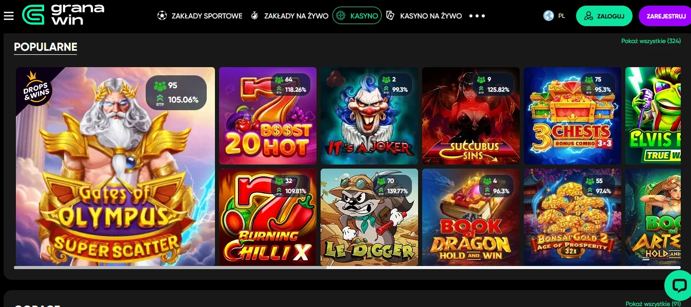 Granawin casino popularne igre