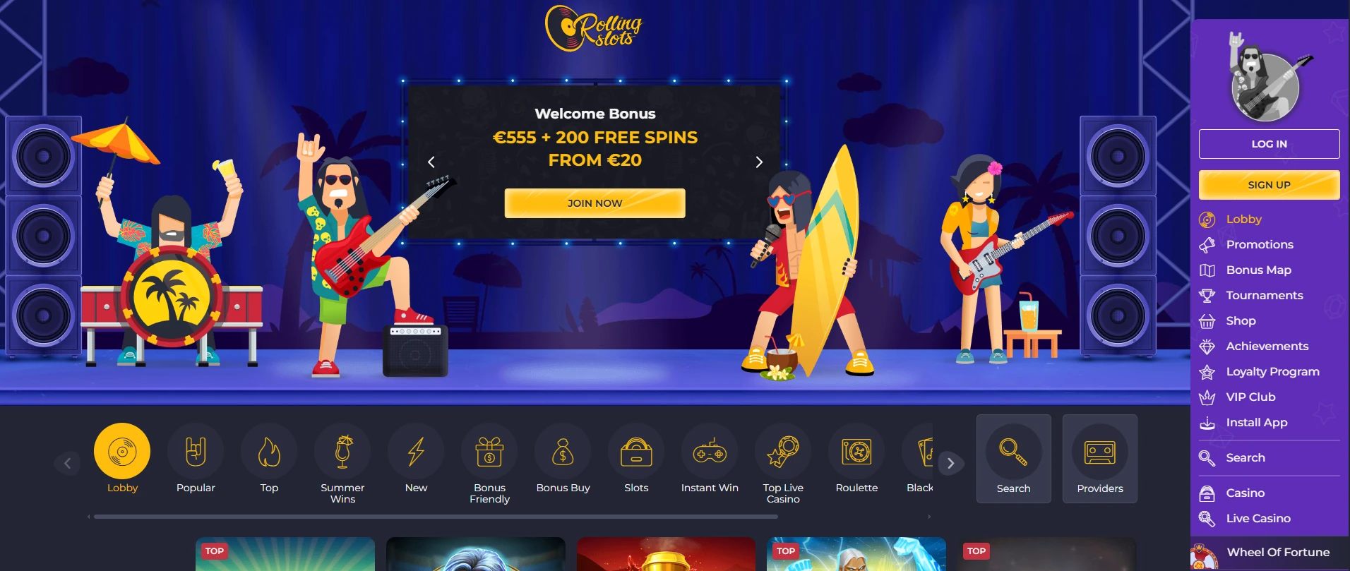 Rolling Slots casino landing stranica