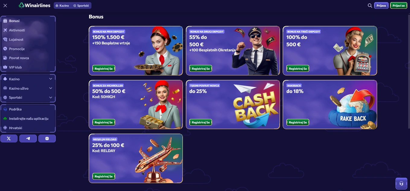 Winairlines casino bonusi
