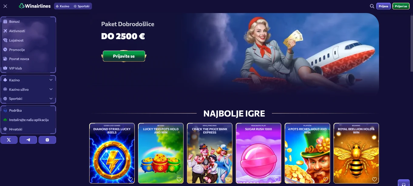 Winairlines casino landing stranica