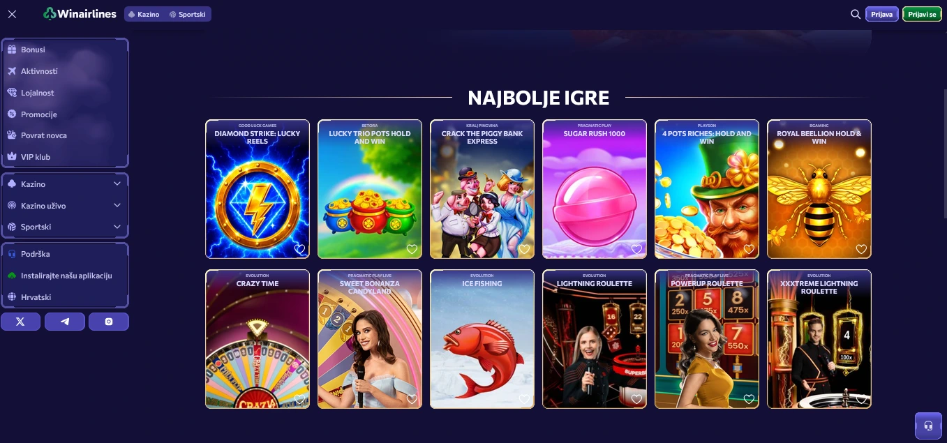 Winairlines casino popularne igre